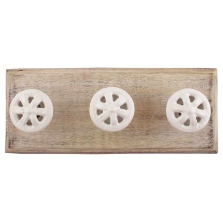 White Flower Ceramic Wooden Hooks